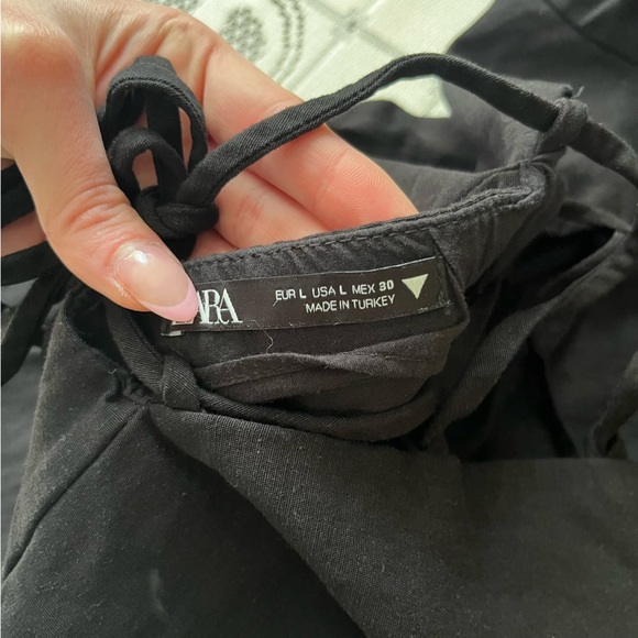 Zara Linen Black Puff Sleeve Backless Dress size Large - Picture 5 of 6